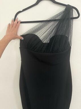 One-Shoulder Black Sheer-Accent Dress